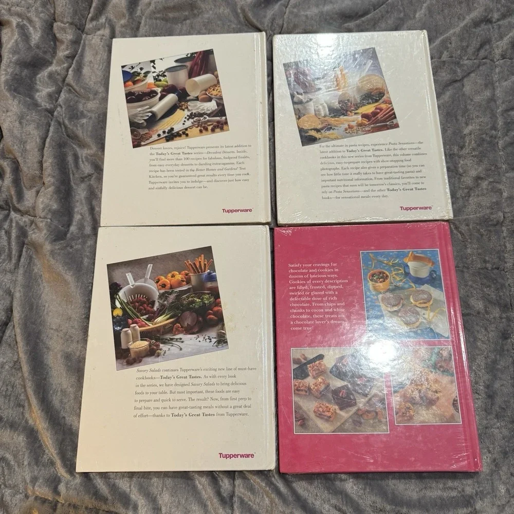 4 NEW Tupperware Cookbooks Recipe Books Set Salads Pasta Chocolate‎ Cookies Vtg